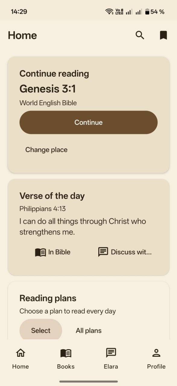 Bible with Elara home screen